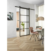 DIY-SCHUIFDEUR CUBO ZWART INCL. MAT GLAS 2350X980X28MM + ZWART OPHANGSYSTEEM BASIC