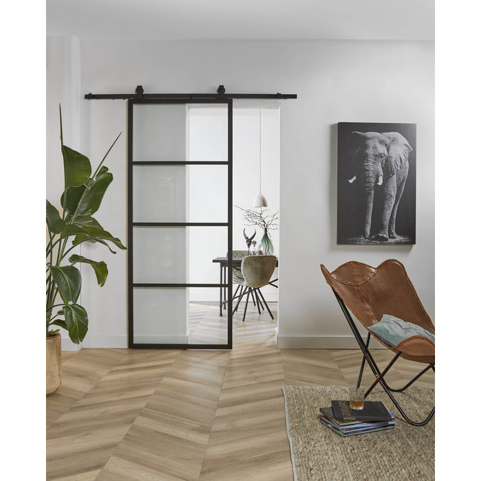 Intersteel DIY porte coulissante cubo noir avec verre transparent 235x980x28mm avec système de suspension noir basic top