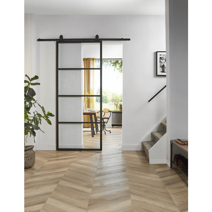 Intersteel DIY schuifdeur cubo zwart incl. transparant glas 235x980x28mm met zwart ophangsysteem basic top