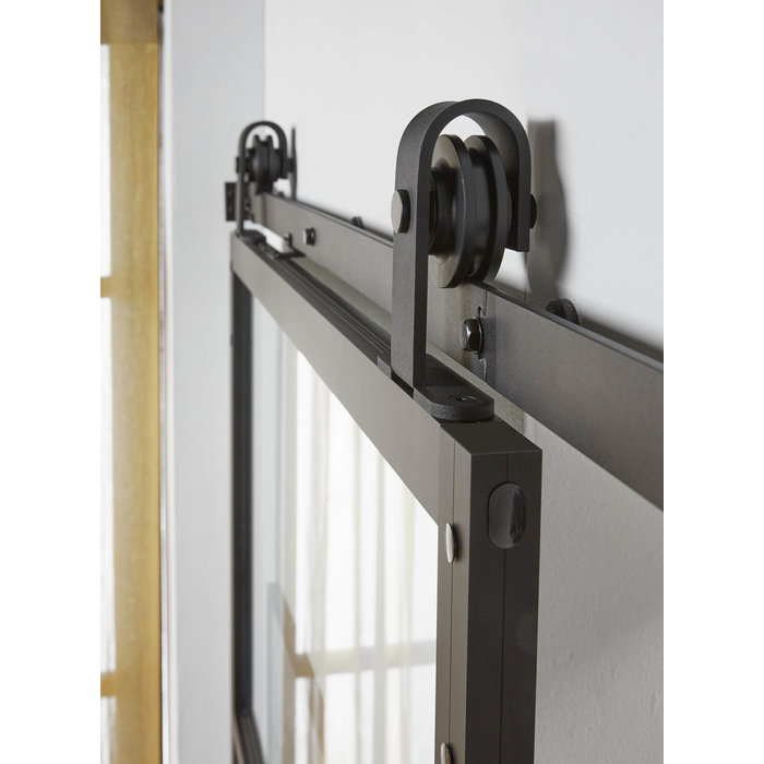 Intersteel DIY schuifdeur cubo zwart incl. transparant glas 235x980x28mm met zwart ophangsysteem basic top