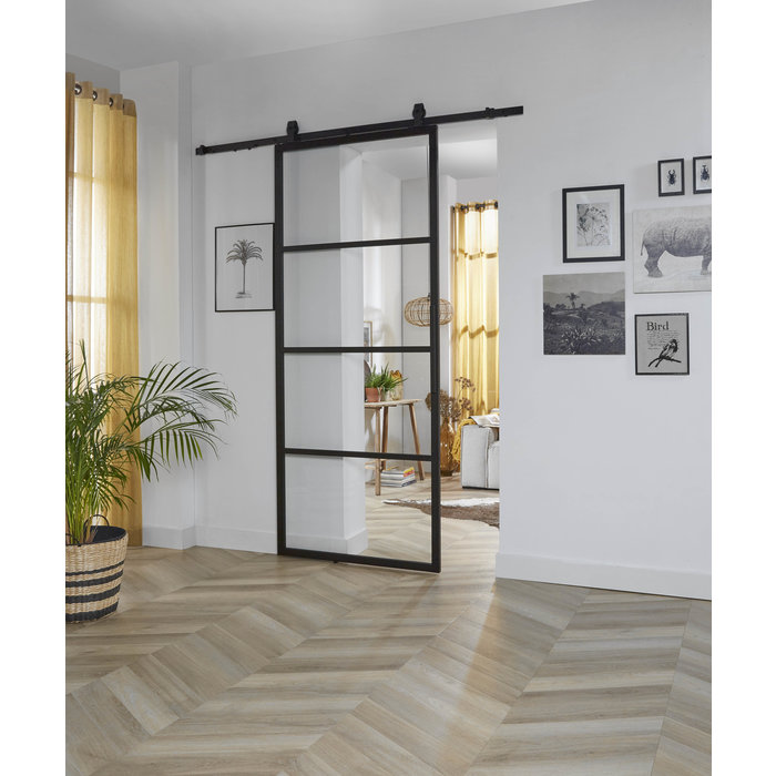 Intersteel DIY Schiebetür cubo schwarz inkl. Klarglas 235x980x28mm mit schwarzem Aufhängesystem basic top