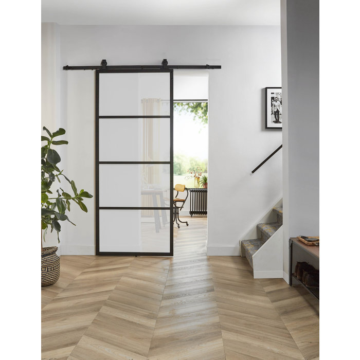 Intersteel DIY sliding door cubo black incl. frosted glass 235x980x28mm with black suspension system basic top