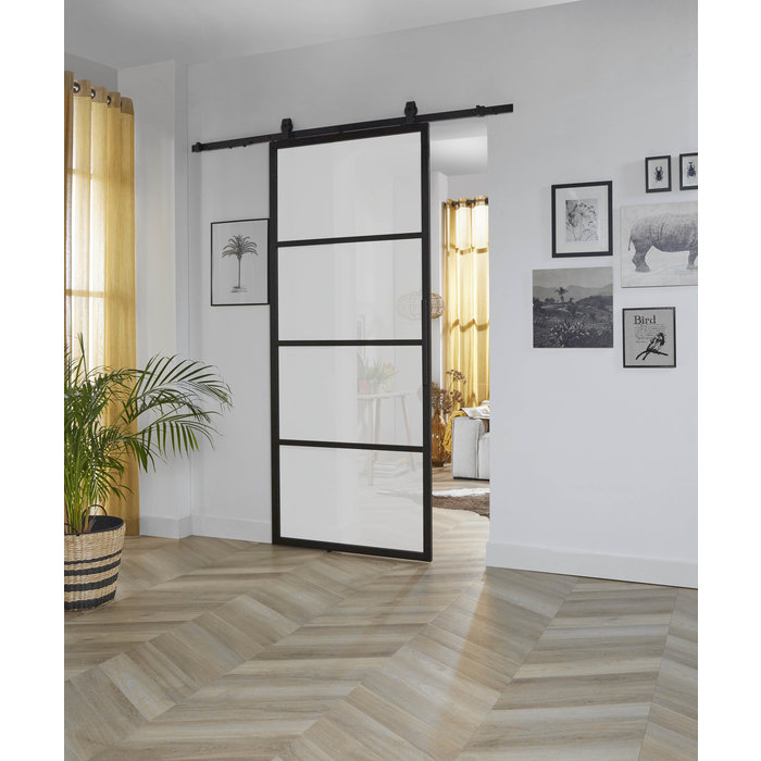 Intersteel DIY Schiebetür cubo schwarz inkl. Milchglas 235x980x28mm mit schwarzem Aufhängesystem basic top