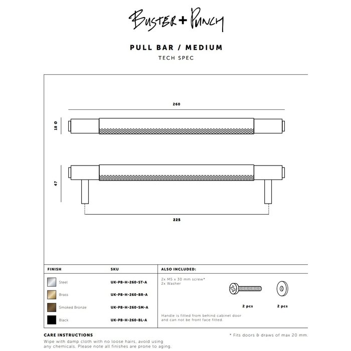 Buster+Punch Smoked Bronze furniture handle / medium / 260mm / Buster&Punch