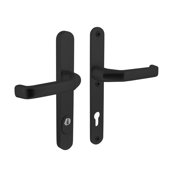 Intersteel SKG*** Boucliers étroits poignée à ressort/poignée profil courbé trou de cylindre 92mm avec protection contre la traction du noyau aluminium noir