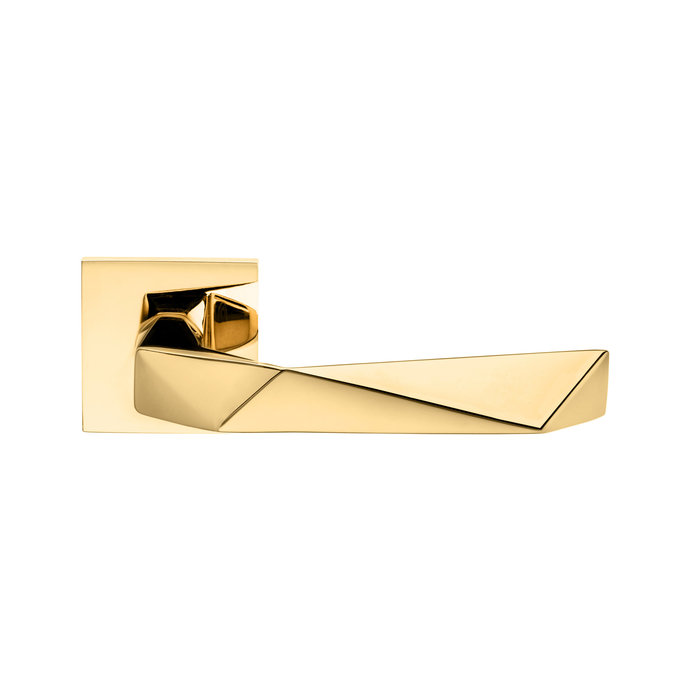 DnD Door handles Luxury 02 on square rosettes in warm gold PVD