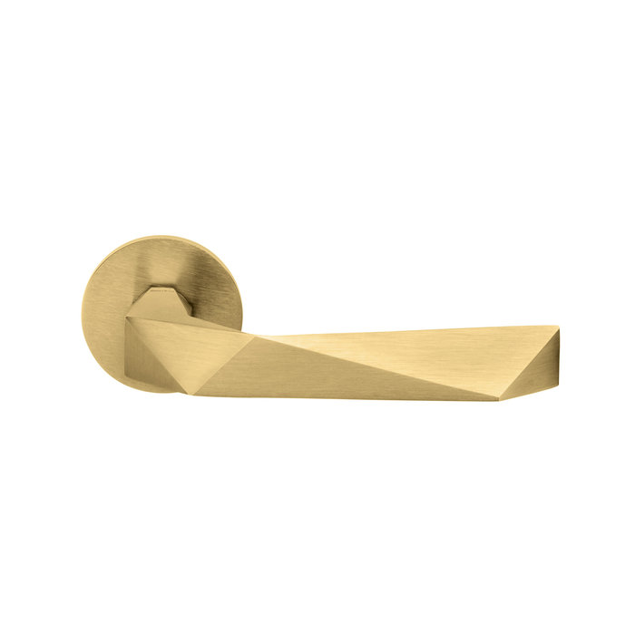 DnD LUXURY door handles in matt gold PVD on round rosettes without key plates