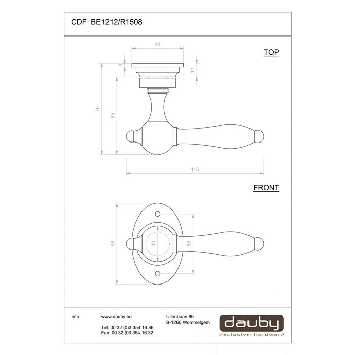 Dauby Paire de poignées de porte BE1212 / R1508 BDC noir (N) sans BB 115mm