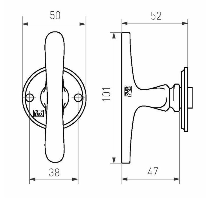 Dauby Gatdeel PHT ”T” -50mm - verouderd ijzer - zwart