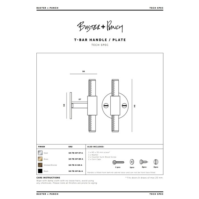 Buster+Punch Meubelgreep T-BAR groot rozet  BUSTER & PUNCH messing