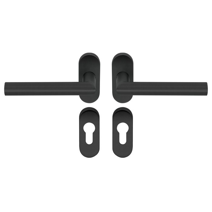 Artitec Poignée de porte TIPO noire avec angle droit sur rosaces ovales et plaques cylindriques PZ