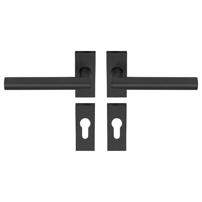 Artitec Black TIPO door handles with profile cylinder plates and rectangular rosettes