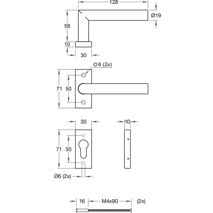 Artitec Black TIPO door handles with profile cylinder plates and rectangular rosettes