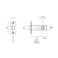 Small lock with stainless steel front plate 25x60mm and mandrel 57mm