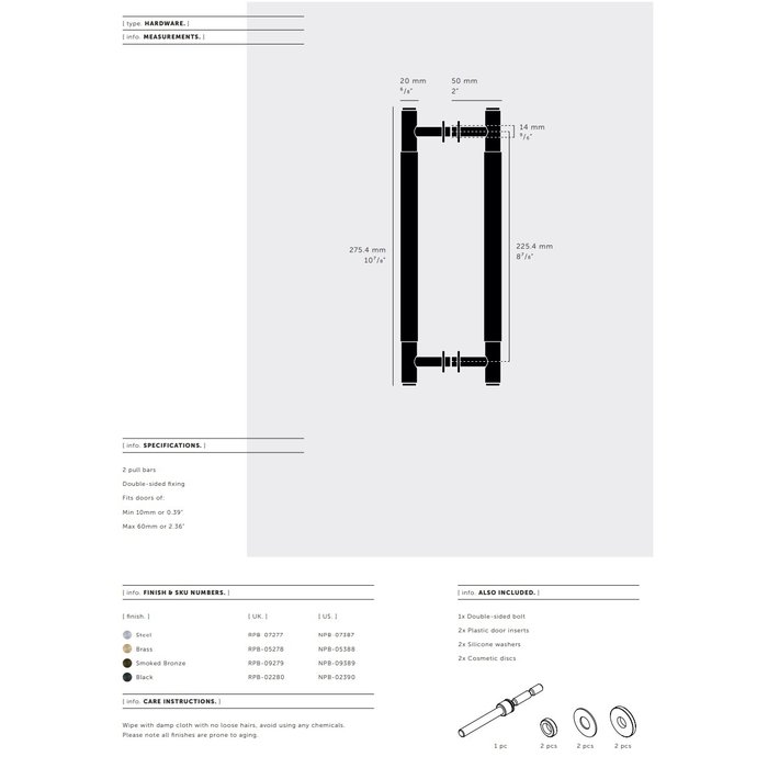 Buster+Punch Black double door handle from Buster&Punch 275 mm