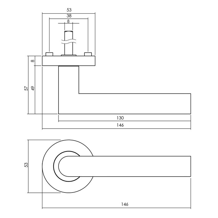 Intersteel Poignée de porte pleine Bastian sur rosace ronde 53x8mm avec cames noir mat