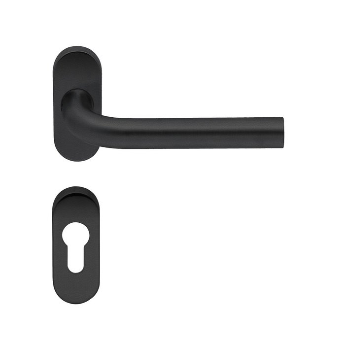 Artitec Poignées de porte noires LIDO sur rosaces ovales avec plaques cylindriques profilées