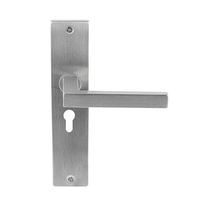 In-Door Marbella stainless steel door handle on rectangular plate