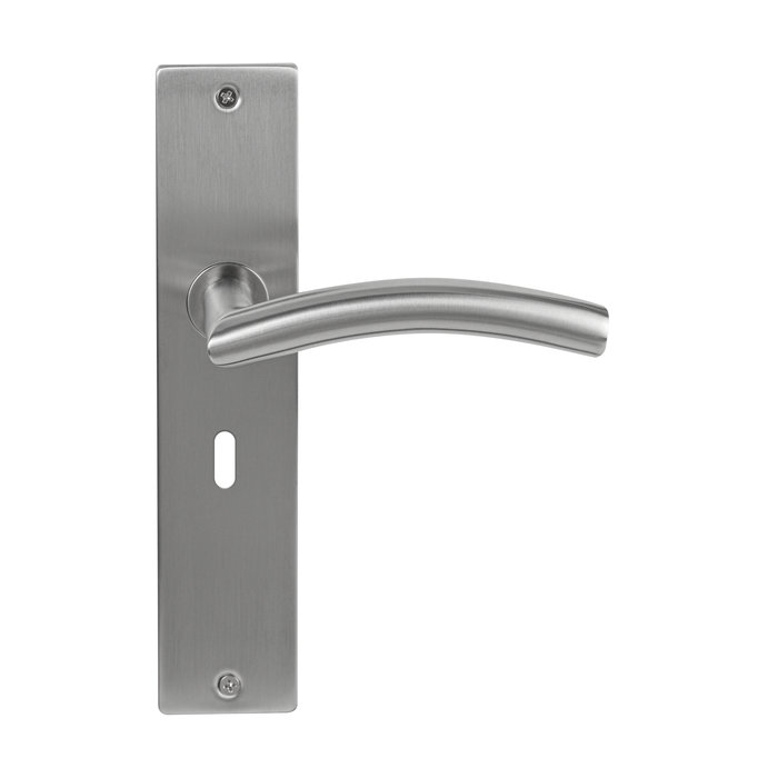 In-Door Stainless steel door handle Brasilia on rectangular shield