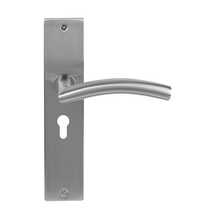 In-Door Stainless steel door handle Brasilia on rectangular shield