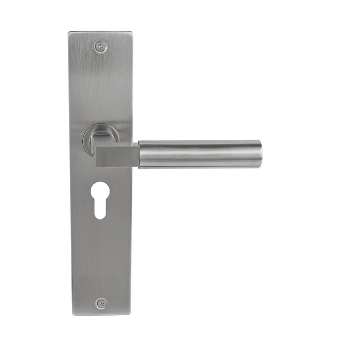 In-Door Solid stainless steel door handle Sofia on rectangular shield