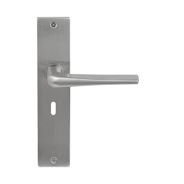 In-Door Massiver Edelstahl-Türgriff Rom auf rechteckigem Schild