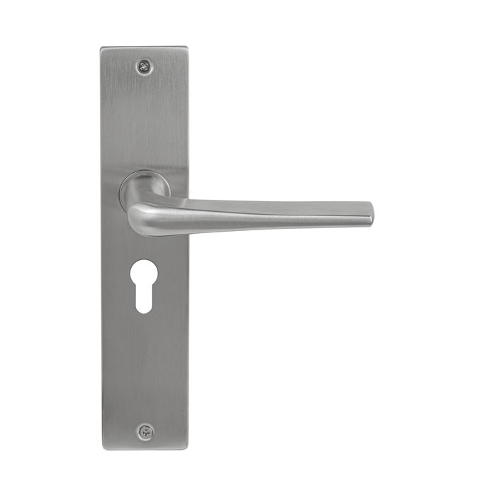 In-Door Massiver Edelstahl-Türgriff Rom auf rechteckigem Schild