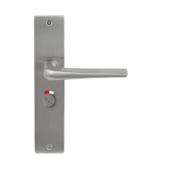 In-Door Solid stainless steel door handle Rome on rectangular shield