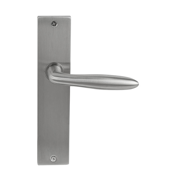 In-Door Poignée de porte en acier inoxydable massif Riga sur bouclier rectangulaire
