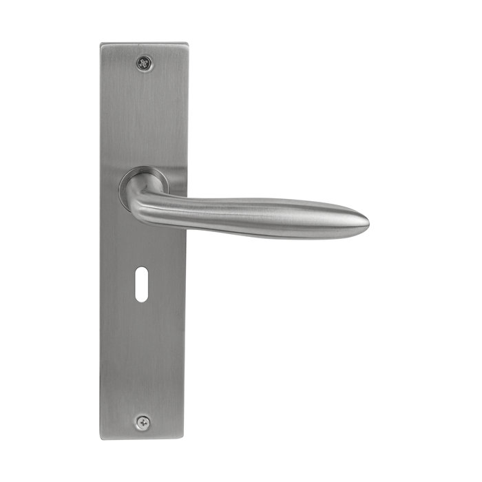 In-Door Solid stainless steel door handle Riga on rectangular shield