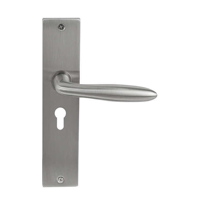 In-Door Solid stainless steel door handle Riga on rectangular shield