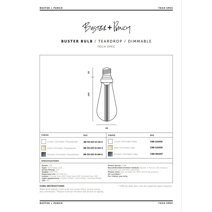 Buster+Punch BUSTER LED LAMP / GOLD / E27 / DIMBAAR
