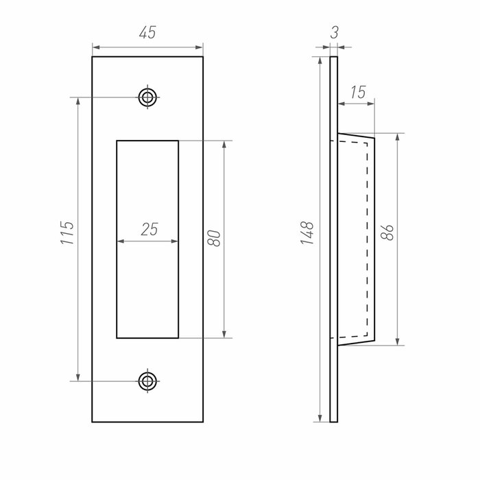 Dauby Stück Schiebetürschale PSS gealtert Eisenschwarz (VO) 150 x 45 mm
