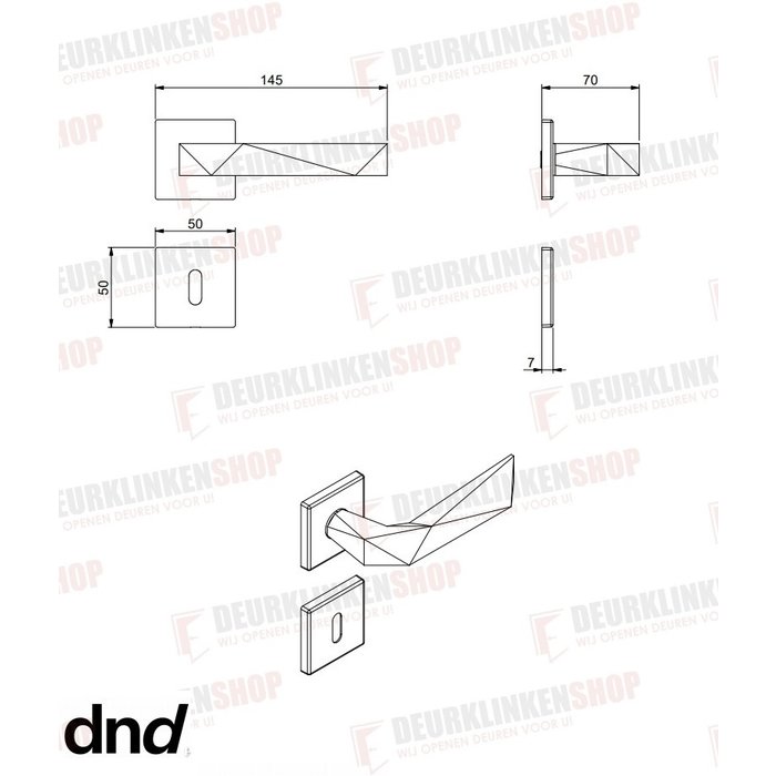 DnD Door handles Luxury 02 on square rosettes in matt chrome