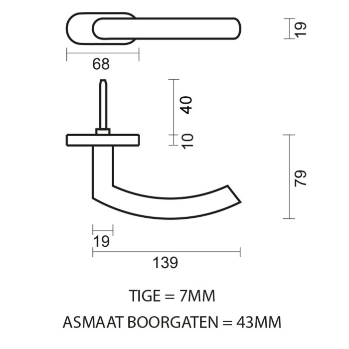 HDD Edelstahl Fenstergriff C-Form 19mm dk inox plus