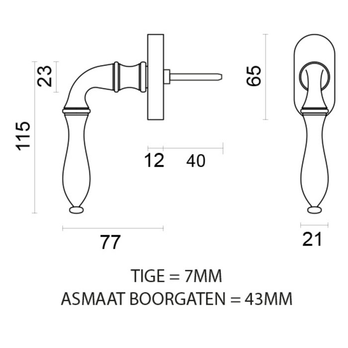 HDD Window handle Lisa stainless steel look