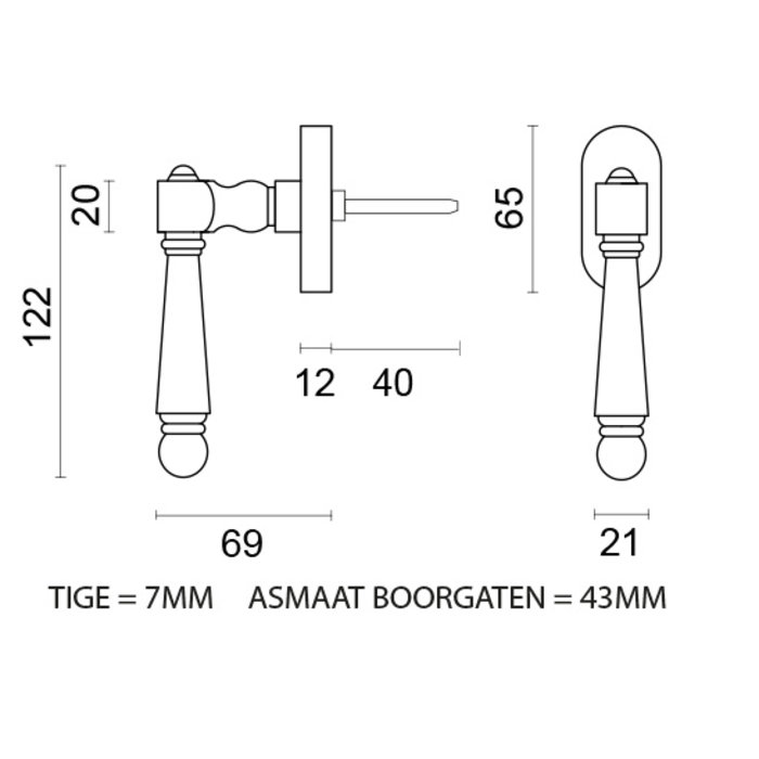 HDD Window handle Rubens DK stainless steel look
