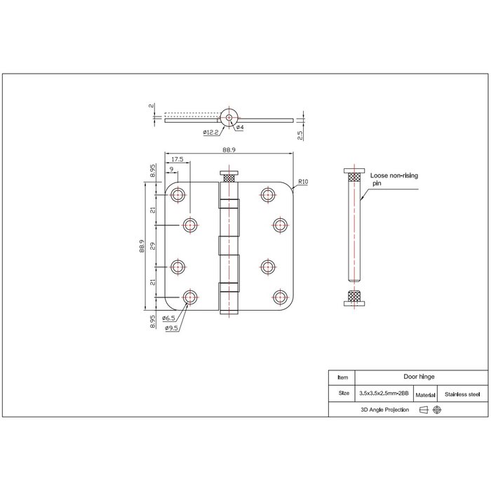 In-Door Black ball joint rounded 89x89x2.5 mm stainless steel textured paint