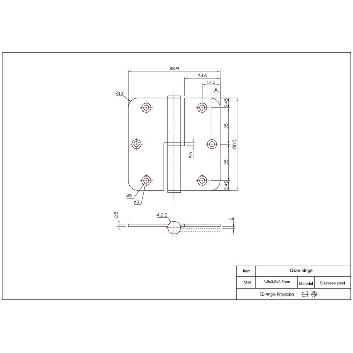 In-Door Paumelle 89x89x2,5mm RVS afgerond