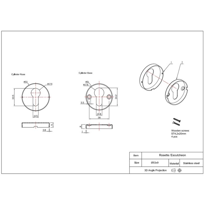 In-Door 2 Edelstahl-Zylinderplatten rund mattschwarz für Zylinderschloss