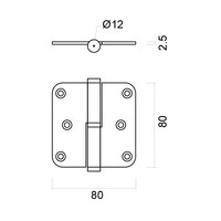 Black hinge 80x80x2.5mm right