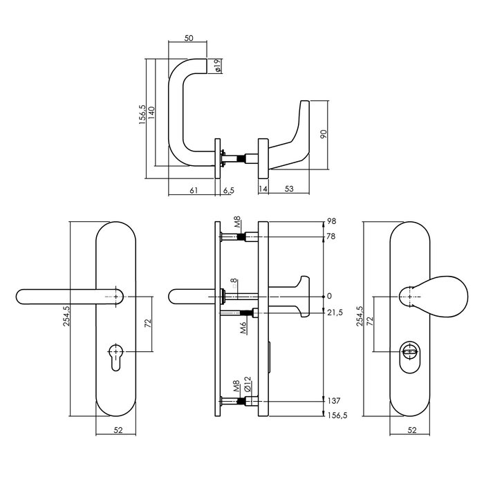 Intersteel SKG3 Sicherheitsabdeckungen verdeckt Griff / Hocker PC72 mm mit Zugschutz aus Edelstahlkern