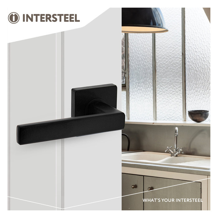 Intersteel Poignées de porte Hera sur rosace carrée noir mat sans plaquettes de clés