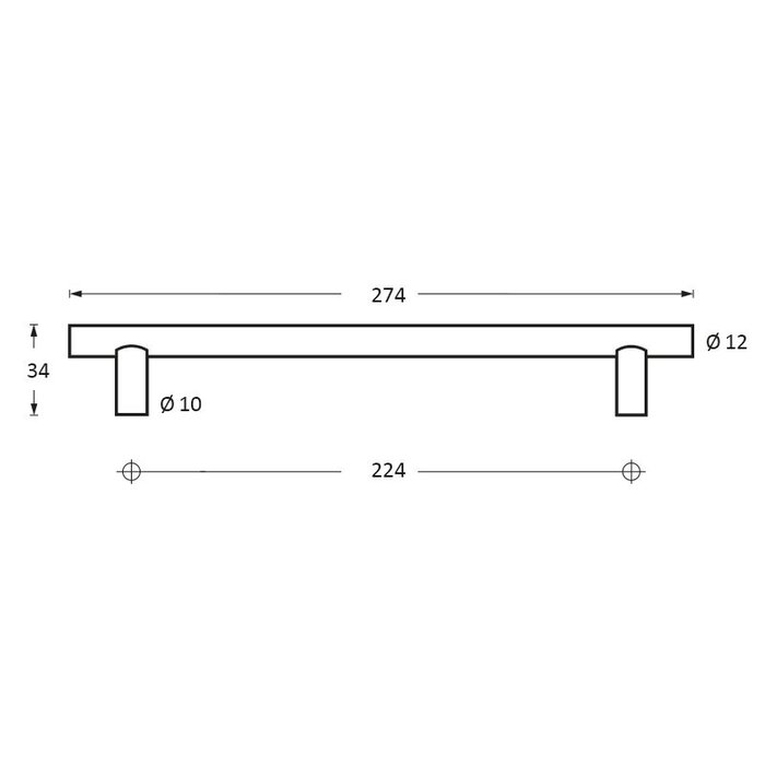 Intersteel Intersteel Meubelgreep Ø12 mm, lengte 274 mm rvs geborsteld