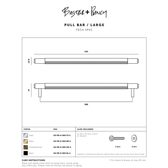 Buster+Punch Brass furniture handle / Large / 360mm / Buster&Punch