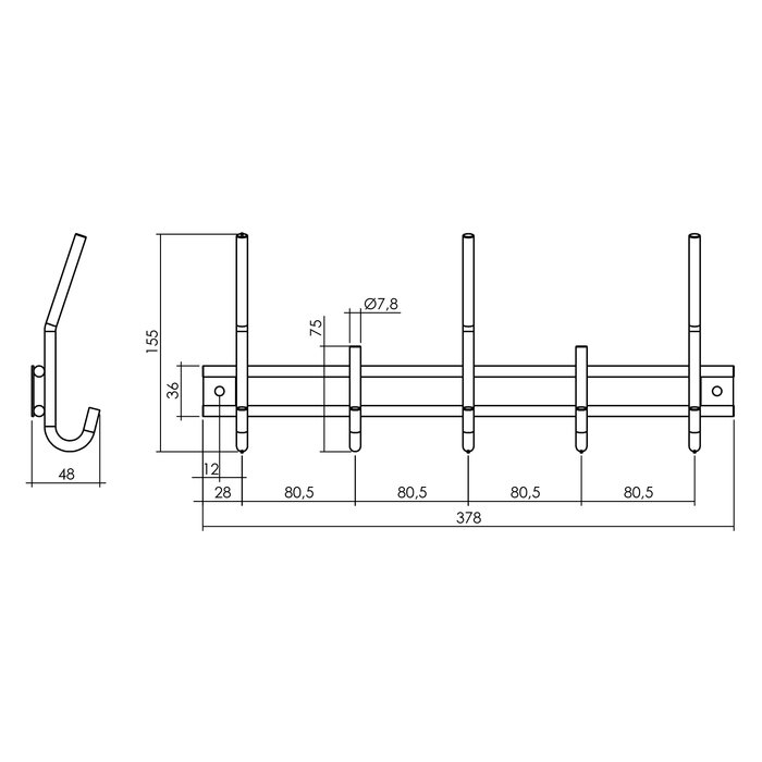 Intersteel Intersteel Coat rack 5 hooks black