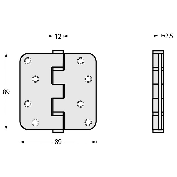 Intersteel Charnière à roulement à billes Intersteel 89x89x2,5mm jusqu'à 70 kilos en acier inoxydable brossé