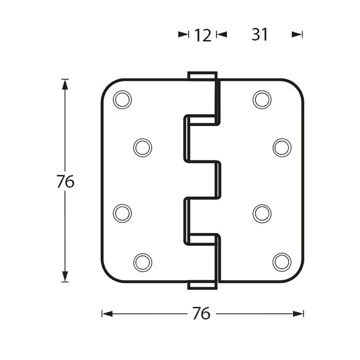Intersteel Intersteel Kugellagerscharnier 76x76x2,5mm abgerundet auf 50 Kilo Edelstahl gebürstet