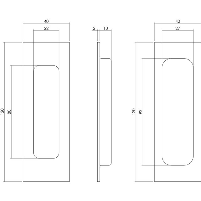 Intersteel Intersteel Schiebetür Schüssel Rechteck 120x40 mm blind matt schwarz