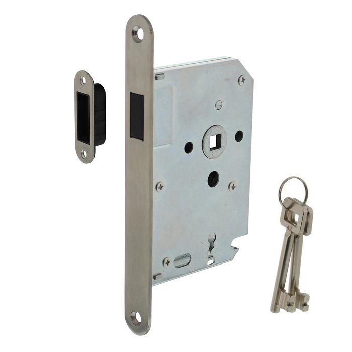 Intersteel Intersteel Residential building magnetic keyboard day and night lock 55mm, front plate rounded stainless steel